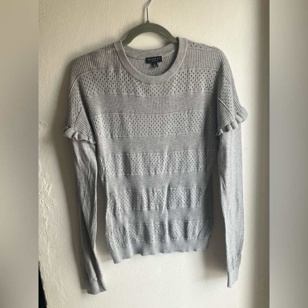 Current Air Gray Ruffle Crew Neck Sweater